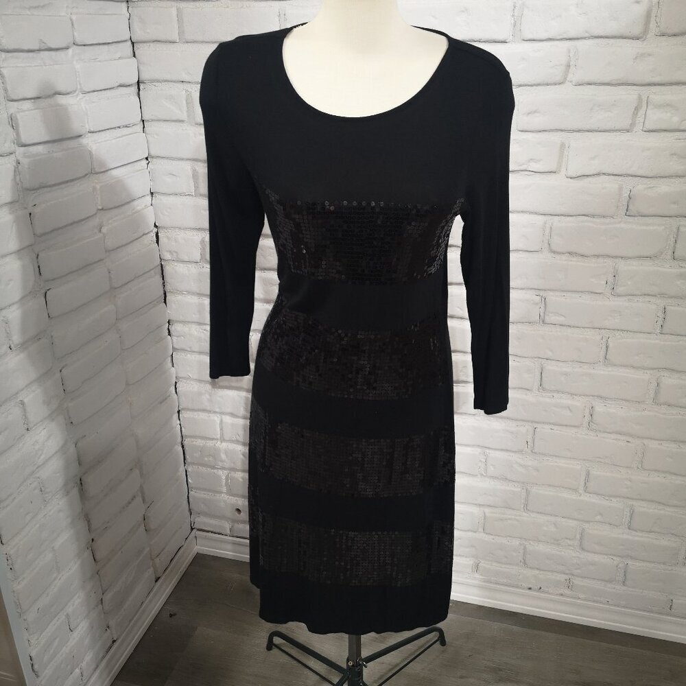 Tommy Bahama Ladies Size Medium Black w/ Sequins 3/4 Sleeves Lightweight Dress